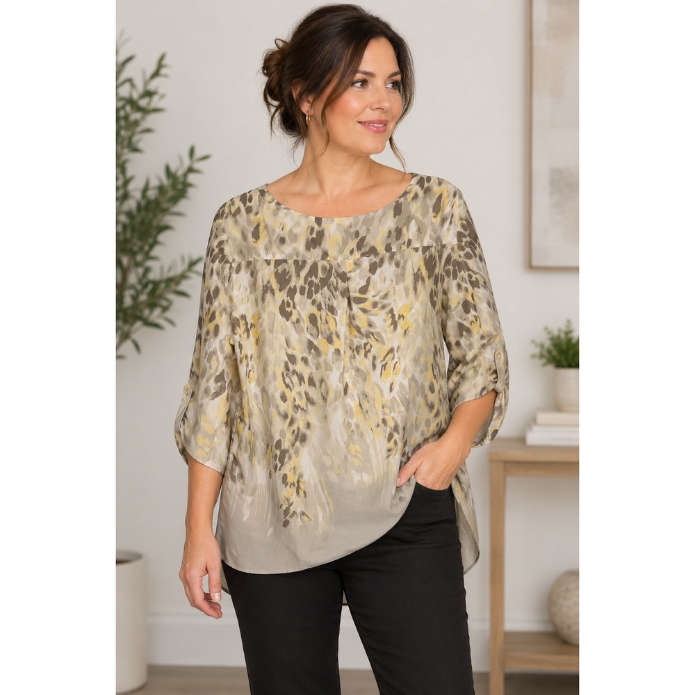 Chico's Blouse Women's Large Animal Print Roll Tab Abstract Office Chicos 2